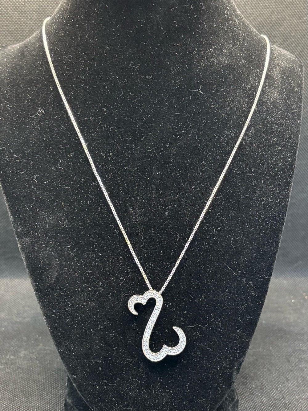 JANE SEYMOUR DOUBLE OPEN HEARTS diamond PENDANT NECKLACE s.925 STERLING - Picture 4 of 7
